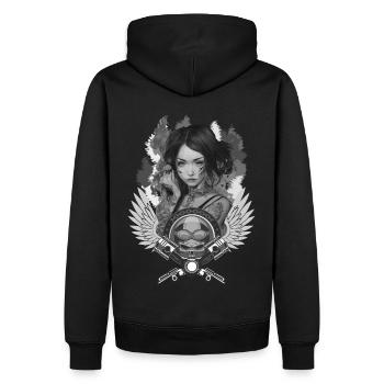 Biker Girl Schädel Motorradfrau Rider - Männer Premium Bio Hoodie - Schwarz - Hinten - Nico (187cm)
