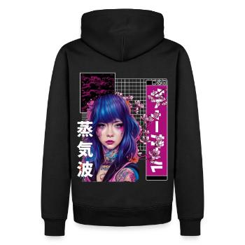 Japanische Kirschblüte nervöser Mädchen VaporwaveP - Männer Premium Bio Hoodie - Schwarz - Hinten - Nico (187cm)
