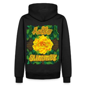 Hello-Summer, Tagetes, Tagetes-Marigold, Sommer - Männer Premium Bio Hoodie - Schwarz - Hinten - Nico (187cm)