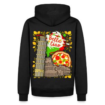 Italie Colisée, Pise, Pizza Design Bella-Ciao - Sweat à capuche Premium bio Homme - noir - Dos - Nico (187cm)