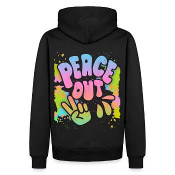 Peace-Out, Frieden-Symbol Friedenszeichen, 70er - Männer Premium Bio Hoodie - Schwarz - Hinten - Nico (187cm)