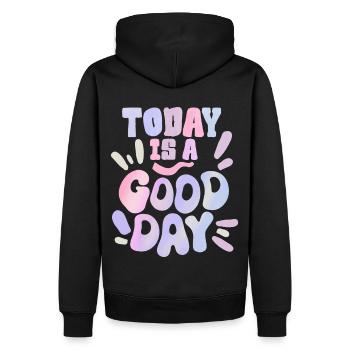 Bonne journée, disons, année-1970, design des années 70 - Sweat à capuche Premium bio Homme - noir - Dos - Nico (187cm)