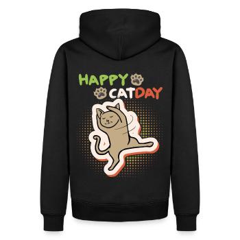 Katze, tanzende Katze, Happy Cat-Day, Katzentag - Männer Premium Bio Hoodie - Schwarz - Hinten - Nico (187cm)