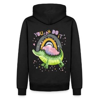 Lustiges-Krokodil Motivationsspruch mit Regenbogen - Männer Premium Bio Hoodie - Schwarz - Hinten - Nico (187cm)