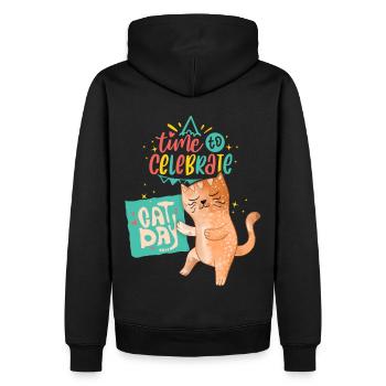Drôle de chat, célébrez le Cat-Day, le Cat Day - Sweat à capuche Premium bio Homme - noir - Dos - Nico (187cm)