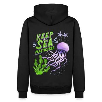 Ozean Meer, Qualle, Umweltschutz, Meeresschutz - Männer Premium Bio Hoodie - Schwarz - Hinten - Nico (187cm)