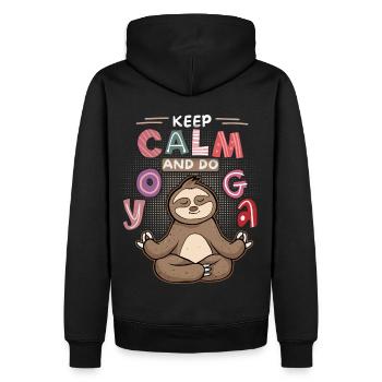 Yoga, Yoga-Faultier, Yoga-Sloth, Keep-Calm, Spruch - Männer Premium Bio Hoodie - Schwarz - Hinten - Nico (187cm)