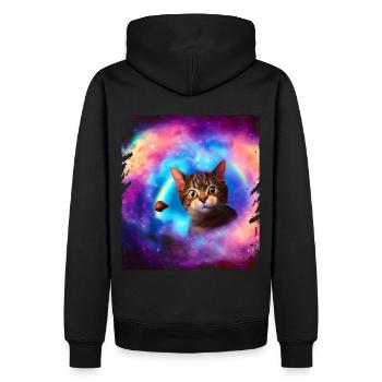 Süße Katze im Raum Kitty Rainbow Galaxy - Männer Premium Bio Hoodie - Schwarz - Hinten - Nico (187cm)