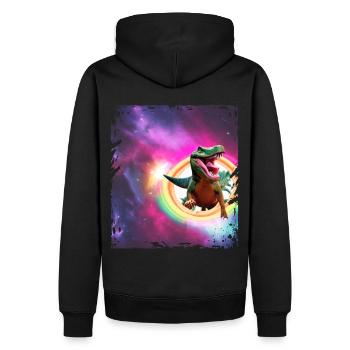 Lustiger Dinosaurier im Weltraum T-Rex Regenbogen - Männer Premium Bio Hoodie - Schwarz - Hinten - Nico (187cm)