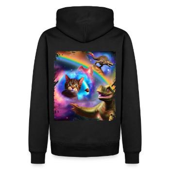 Süße Katze im Raum Dinosaurier T-Rex Kitty Regenbo - Männer Premium Bio Hoodie - Schwarz - Hinten - Nico (187cm)