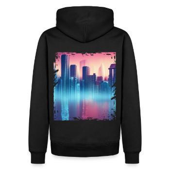 Futuristische Vaporwave City Skyline Cityscape Sci - Männer Premium Bio Hoodie - Schwarz - Hinten - Nico (187cm)