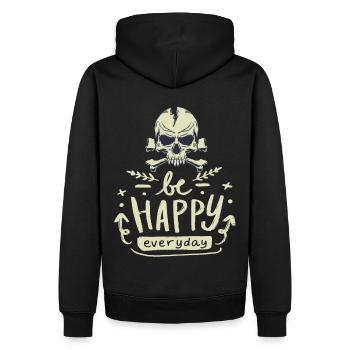 Crâne, Crâne avec le fait de dire Be-Happy-Everyday - Sweat à capuche Premium bio Homme - noir - Dos - Nico (187cm)