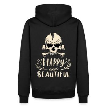 Crâne, Crâne avec le dit Happy-And-Beautiful - Sweat à capuche Premium bio Homme - noir - Dos - Nico (187cm)