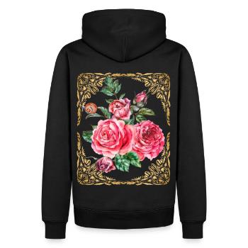 Rosen-Aquarell Vintage-Rosen botanisch Goldrahmen - Männer Premium Bio Hoodie - Schwarz - Hinten - Nico (187cm)