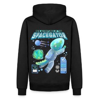 Comic-Astronaut Krokodil-Alligator im Weltall - Männer Premium Bio Hoodie - Schwarz - Hinten - Nico (187cm)