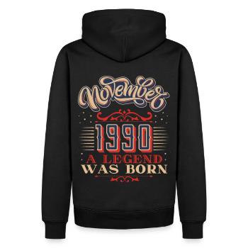 1990, anniversaire, novembre 1990, 11.1990, 11-1990 - Sweat à capuche Premium bio Homme - noir - Dos - Nico (187cm)