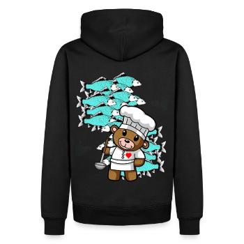 Poisson Cuisine Gastronomique Cuisinier à domicile Chef nounours - Sweat à capuche Premium bio Homme - noir - Dos - Nico (187cm)