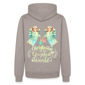 Angel, Angel Watercolor, Christmas Saying - Men’s Premium Organic Hoodie - taupe - Back - Nico (187cm)