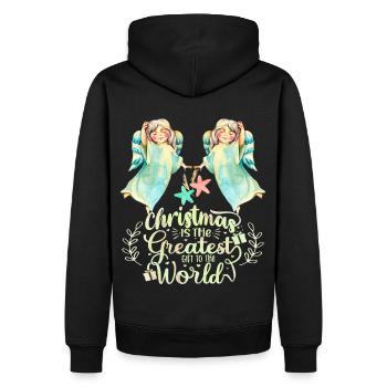 Engelchen, Engel-Aquarell, Weihnachts-Spruch - Männer Premium Bio Hoodie - Schwarz - Hinten - Nico (187cm)