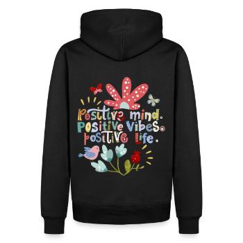 Motivation positive, ondes positives, typographie - Sweat à capuche Premium bio Homme - noir - Dos - Nico (187cm)