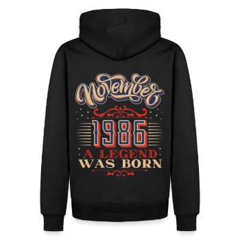 Born-1986, Birthday, November-1986, 11-1986 - Men’s Premium Organic Hoodie - black - Back - Nico (187cm)