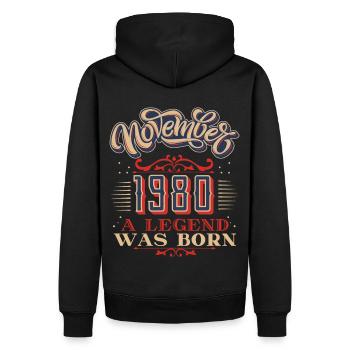 1980, anniversaire, novembre 1980, 11.1980, 11-1980 - Sweat à capuche Premium bio Homme - noir - Dos - Nico (187cm)