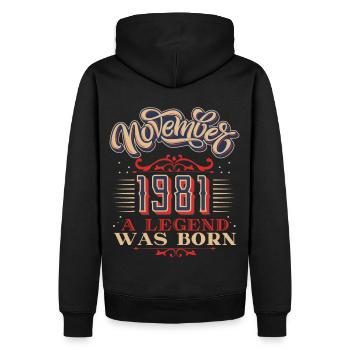 1981, anniversaire, novembre 1981, 11.1981, 11-1981 - Sweat à capuche Premium bio Homme - noir - Dos - Nico (187cm)