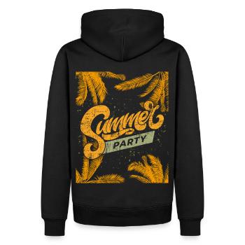 Sommer, Summer, Sommer-Party mit Palmen Spruch - Männer Premium Bio Hoodie - Schwarz - Hinten - Nico (187cm)