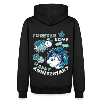 Hochzeitstag, Jubiläum, lustiger Spruch mit Igel - Männer Premium Bio Hoodie - Schwarz - Hinten - Nico (187cm)