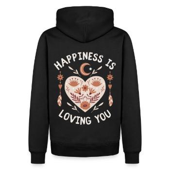 Spruch Valentinstag, Volkskunst Herz, Liebe-Love - Männer Premium Bio Hoodie - Schwarz - Hinten - Nico (187cm)