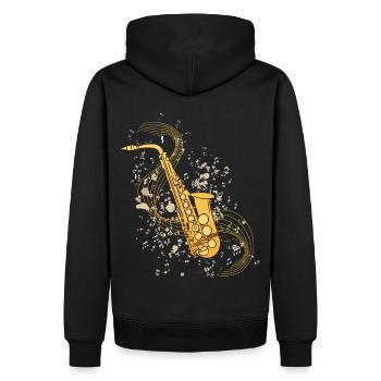 Saxophon Musical Notes Musiksaxophonist - Männer Premium Bio Hoodie - Schwarz - Hinten - Nico (187cm)
