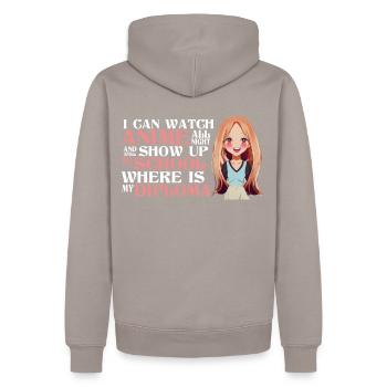Ich kann Anime die ganze Nacht ansehen und immer n - Männer Premium Bio Hoodie - Taupe - Hinten - Nico (187cm)