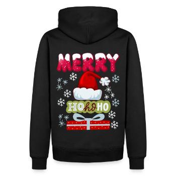 Père Noël, casquette, HoHoHo et cadeaux - Sweat à capuche Premium bio Homme - noir - Dos - Nico (187cm)