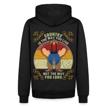 Country-Music, Countrymusik lustiger Cowboy Spruch - Männer Premium Bio Hoodie - Schwarz - Hinten - Nico (187cm)