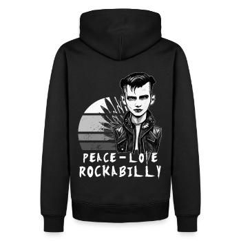 Friedensliebe Rockabilly Retro Psychobilly Greaser - Männer Premium Bio Hoodie - Schwarz - Hinten - Nico (187cm)
