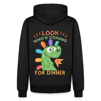 Lustiger Dinosaurier Einladung zum Abendessen - Männer Premium Bio Hoodie - Schwarz - Hinten - Nico (187cm)