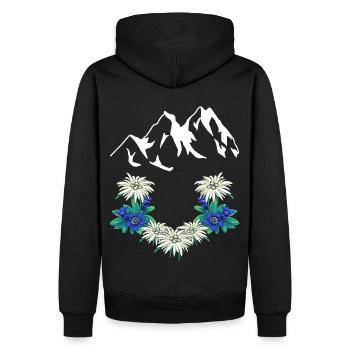 Österreich Schweiz Gebirge Berge Enzian Edelweiß - Männer Premium Bio Hoodie - Schwarz - Hinten - Nico (187cm)