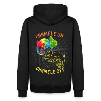 Chameleon funny saying, Pun Chamele On - Men’s Premium Organic Hoodie - black - Back - Nico (187cm)