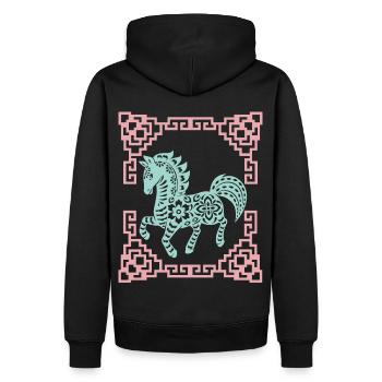 Jahr des Pferdes, Chinesisches Horoskop China - Männer Premium Bio Hoodie - Schwarz - Hinten - Nico (187cm)