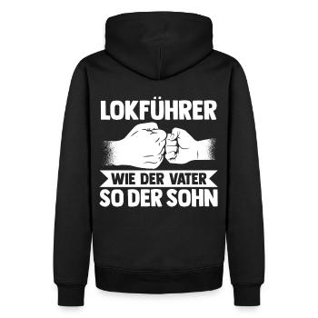 Eisenbahn Dampflok Vater Sohn Lokomotive Lokführer - Männer Premium Bio Hoodie - Schwarz - Hinten - Nico (187cm)