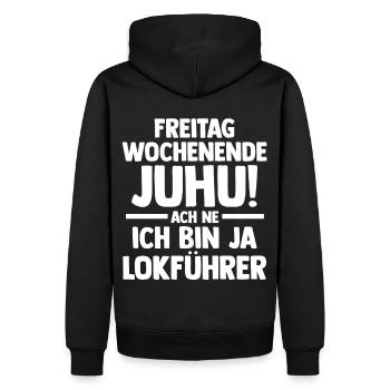 Eisenbahn Dampflok Lokomotive Lokführer - Männer Premium Bio Hoodie - Schwarz - Hinten - Nico (187cm)
