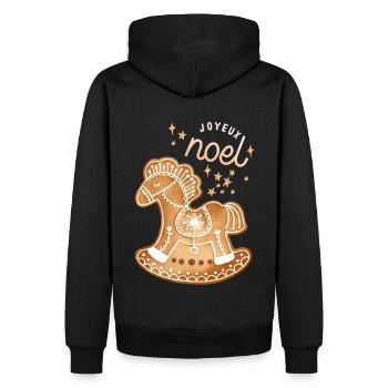 Joyeux-Noel, Lebkuchen Pferd Weihnachten - Männer Premium Bio Hoodie - Schwarz - Hinten - Nico (187cm)