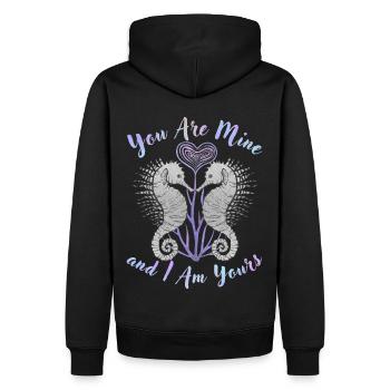 Saint-Valentin Dicter le motif de l’hippocampe, l’amour - Sweat à capuche Premium bio Homme - noir - Dos - Nico (187cm)