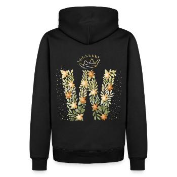 Monogramm Buchstabe W mit Krone, florales Ornament - Männer Premium Bio Hoodie - Schwarz - Hinten - Nico (187cm)