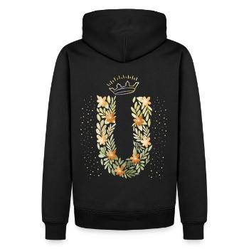 Monogramm Buchstabe U mit Krone, florales Ornament - Männer Premium Bio Hoodie - Schwarz - Hinten - Nico (187cm)