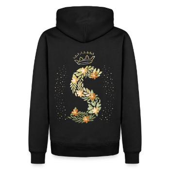 Monogramm Buchstabe S mit Krone, florales Ornament - Männer Premium Bio Hoodie - Schwarz - Hinten - Nico (187cm)