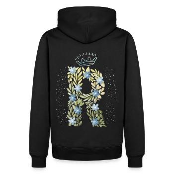 Monogramm Buchstabe R mit Krone, florales Ornament - Männer Premium Bio Hoodie - Schwarz - Hinten - Nico (187cm)