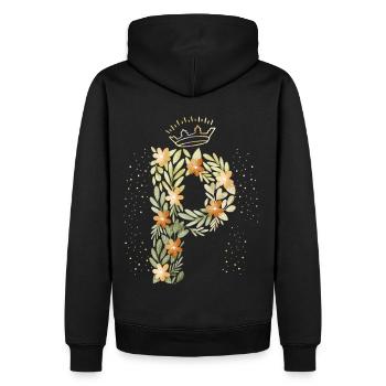 Monogramm Buchstabe P mit Krone, florales Ornament - Männer Premium Bio Hoodie - Schwarz - Hinten - Nico (187cm)