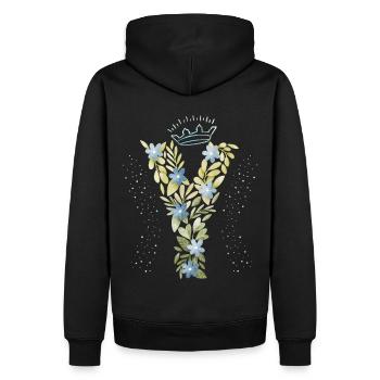 Monogramm Buchstabe Y mit Krone, florales Ornament - Männer Premium Bio Hoodie - Schwarz - Hinten - Nico (187cm)