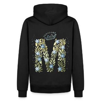 Monogramm Buchstabe M mit Krone, florales Ornament - Männer Premium Bio Hoodie - Schwarz - Hinten - Nico (187cm)